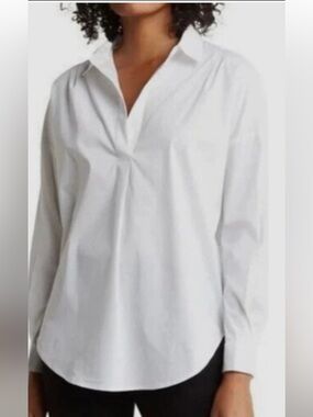 Magaschoni Oversized White Poplin Split Collar Popover Shirt